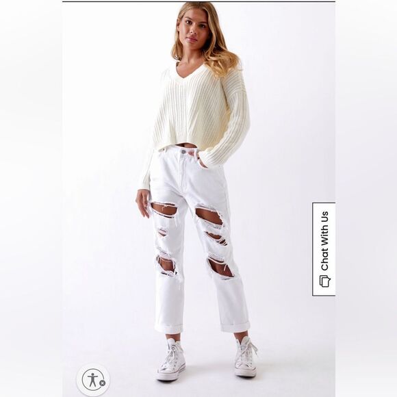 PacSun Prime Torn White Mom Jeans size 29 very distressed - Picture 4 of 14